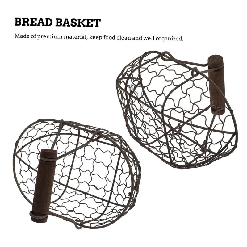 Sturdy Portable Iron Wire Bread Fruit Basket with Handle Random Color Kitchen Storage - Image 4