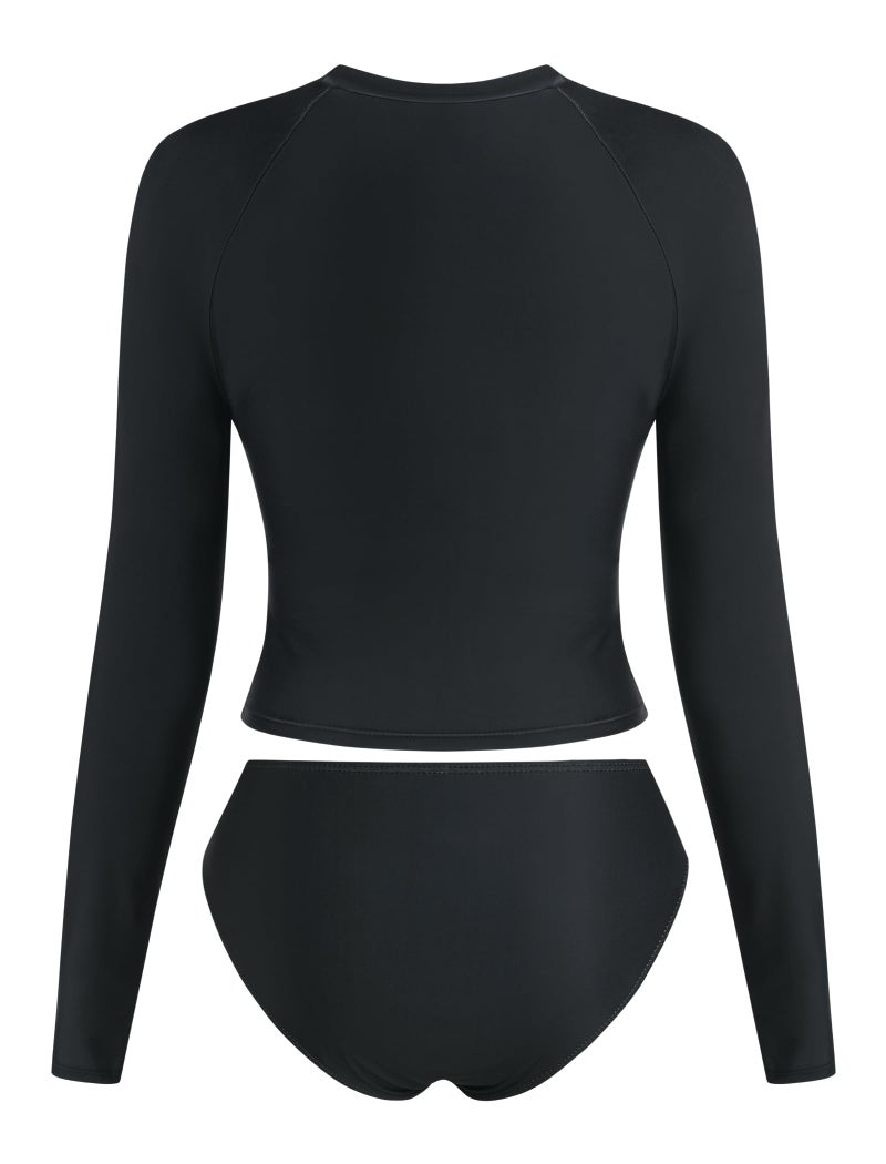 ZAFUL Womens Rash Guard Swimsuits Long Sleeve Sun Protection Bathing Suit Tropical Swim Shirts with Briefs Black L - Image 3