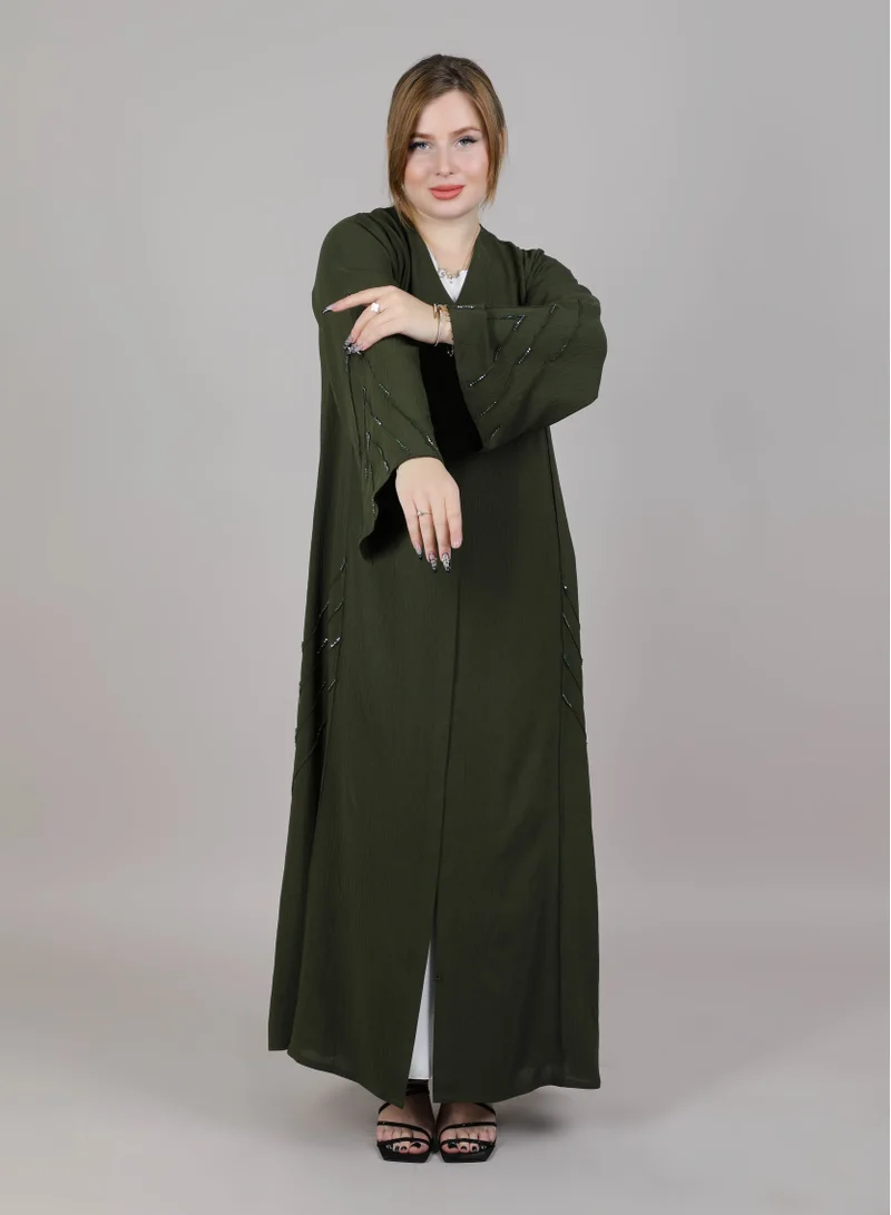MSquare Fashion Dark Green CEY Fabric With Embroidery On Pleating