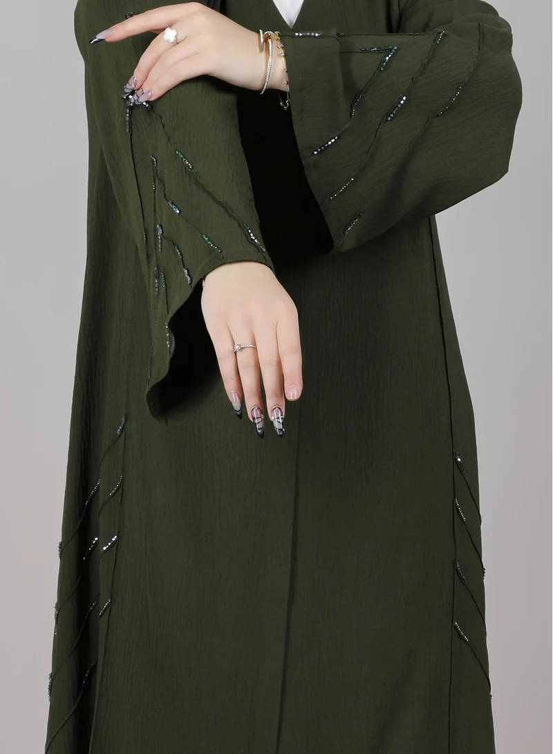 MSquare Fashion  MSquare Fashion Dark Green CEY Fabric With Embroidery On Pleating for Women | Best Price UAE