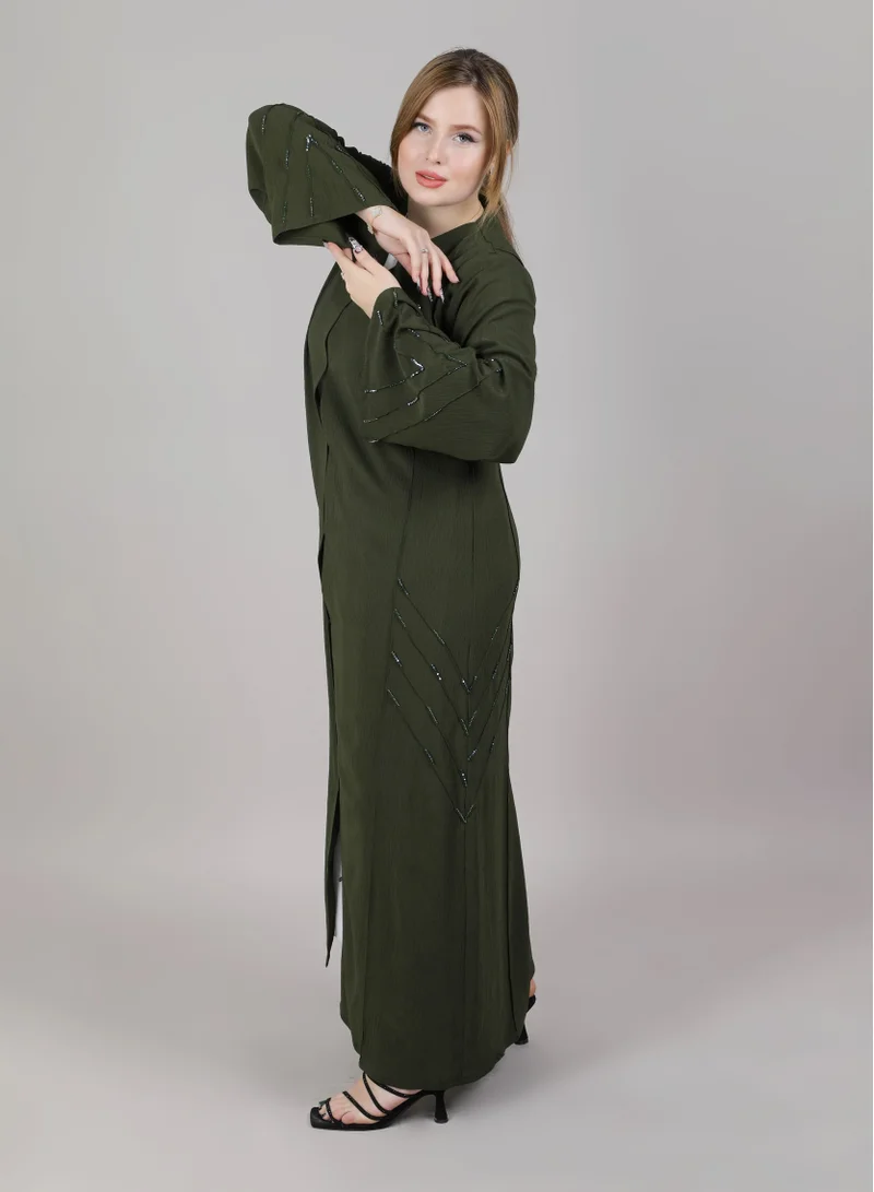 MSquare Fashion  MSquare Fashion Dark Green CEY Fabric With Embroidery On Pleating for Women | Best Price UAE