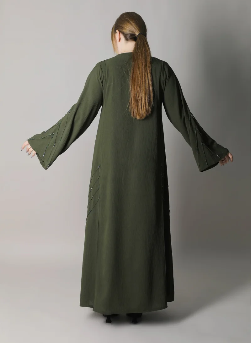MSquare Fashion  MSquare Fashion Dark Green CEY Fabric With Embroidery On Pleating for Women | Best Price UAE