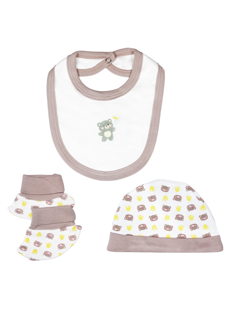 Babies Basic 5 piece Unisex 100% Cotton Sets include Bib, Romper, Mittens, Cap and Sleepsuit/Jumpsuit - Image 4