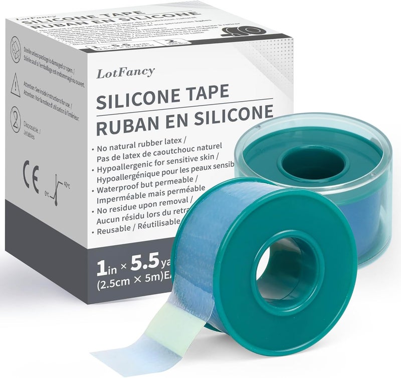 LotFancy Medical Silicone Tape 2Rolls 155 Yds Waterproof Adhesive Surgical Tape Soft Skin Tapes for First Aid Wound Bandage and Sensitive Skin - Image 1