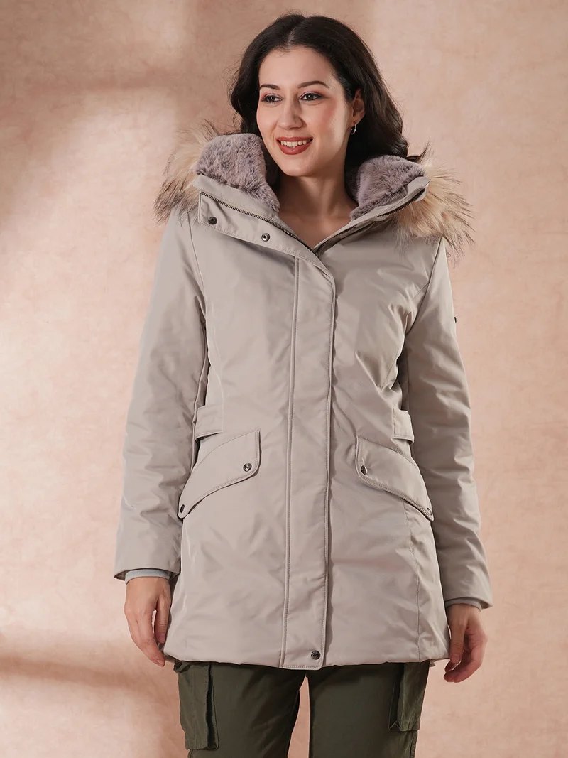 Women Hooded Solid Casual Parka Jacket