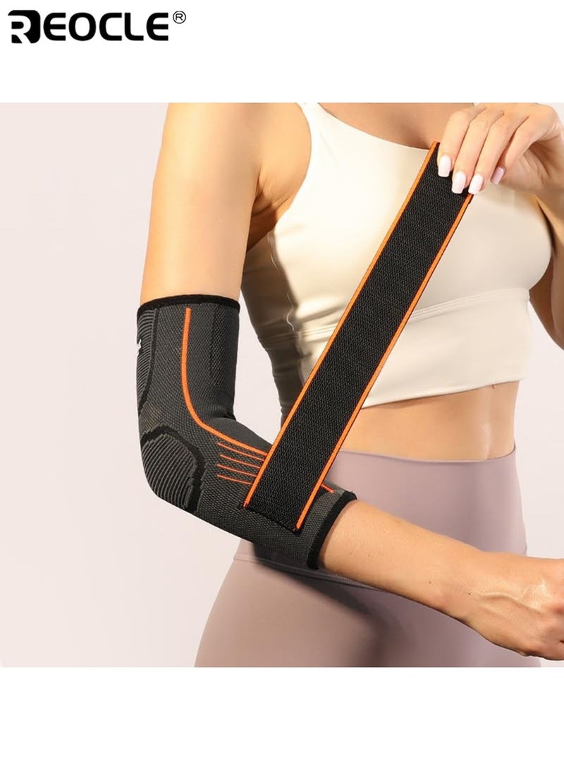 REOCLE 2PCS Elbow Brace Adjustable Compression Sleeve for Men and Women for Workout Basketball Tennis Pain Relief from Tendonitis Arthritisdeal for Workout Basketball Golf Tennis for Men and Women  (Size M) - Image 5
