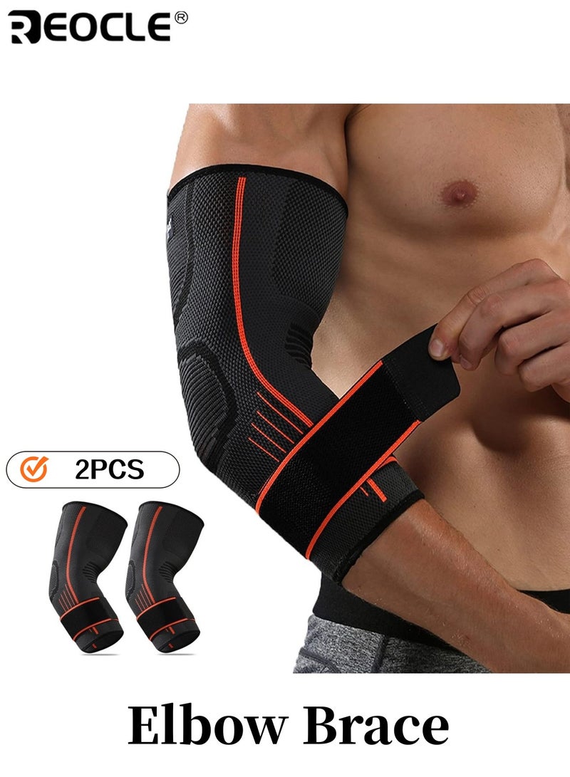 REOCLE 2PCS Elbow Brace Adjustable Compression Sleeve for Men and Women for Workout Basketball Tennis Pain Relief from Tendonitis Arthritisdeal for Workout Basketball Golf Tennis for Men and Women  (Size M) - Image 1