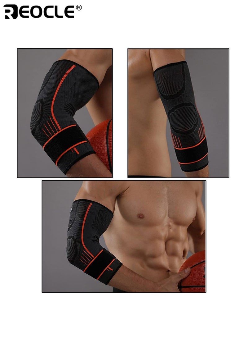 REOCLE 2PCS Elbow Brace Adjustable Compression Sleeve for Men and Women for Workout Basketball Tennis Pain Relief from Tendonitis Arthritisdeal for Workout Basketball Golf Tennis for Men and Women  (Size M) - Image 4