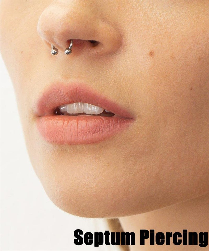 Earmark 14G Horseshoe Septum Nose Rings Silver, Cute 14 Gauge Smiley Piercing Jewelry, 14Ga Daith Earrings, Surgical Stainless Steel Small Circular Curved Barbell Set for Multiple Piercing, Pack of 7 Pairs (Ball + Spike, 6/8/10/12mm) - Image 3
