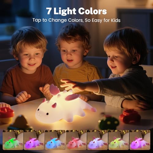 AVEKI Pink Dragon Night Light, Cute Baby Dragon Lamp Gifts for Girls and Princess, 10 Modes Adjustable Touch Baby Light, Rechargeable Nursery Lamp with Timer, Portable Nightlight for Kids Girl - Image 3