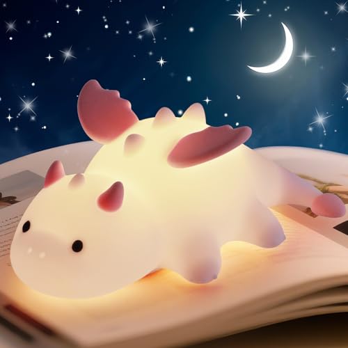 AVEKI Pink Dragon Night Light, Cute Baby Dragon Lamp Gifts for Girls and Princess, 10 Modes Adjustable Touch Baby Light, Rechargeable Nursery Lamp with Timer, Portable Nightlight for Kids Girl - Image 1