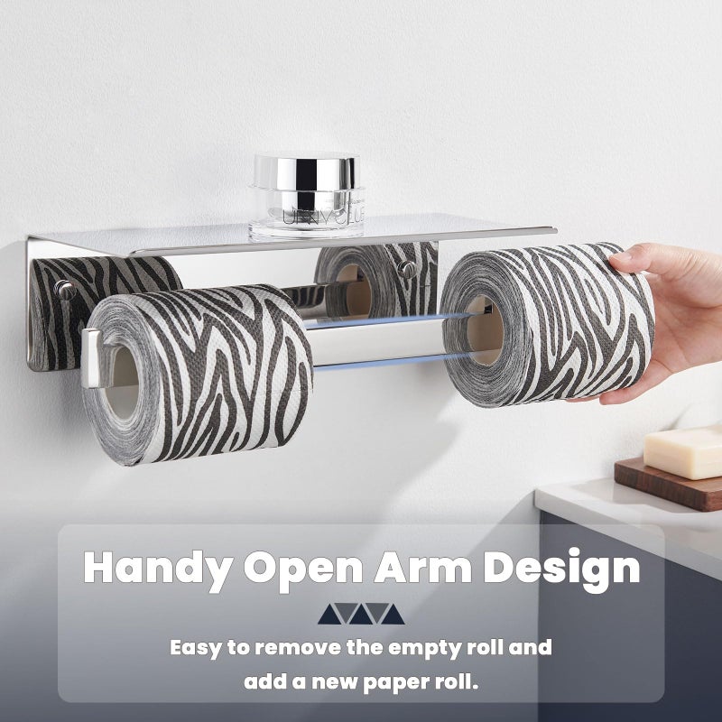 Suyar Toilet Paper Holder with Shelf  Suyar 304 Stainless Steel Bathroom Double Paper Roll Toilet Tissue Holder with Phone Shelf Wall Mounted  Polished Chrome - Image 4