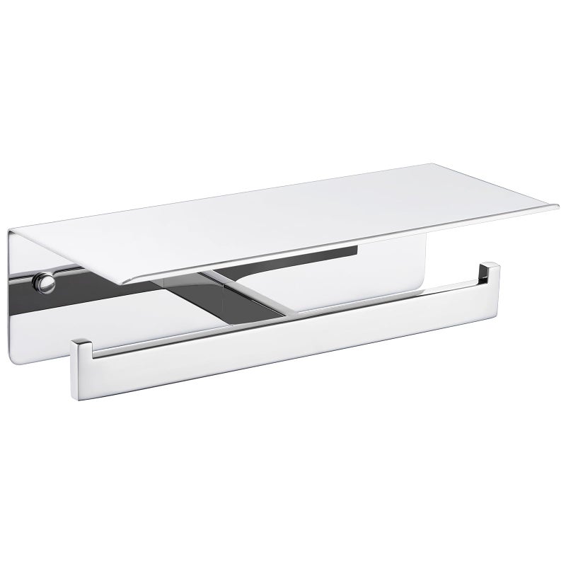 Suyar Toilet Paper Holder with Shelf  Suyar 304 Stainless Steel Bathroom Double Paper Roll Toilet Tissue Holder with Phone Shelf Wall Mounted  Polished Chrome - Image 1