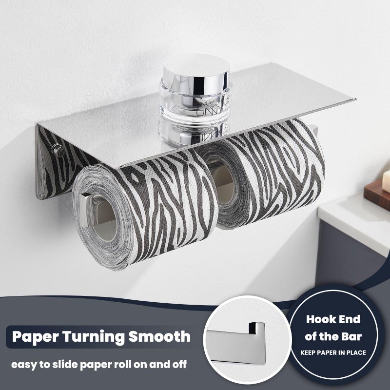 Suyar Toilet Paper Holder with Shelf  Suyar 304 Stainless Steel Bathroom Double Paper Roll Toilet Tissue Holder with Phone Shelf Wall Mounted  Polished Chrome - Image 3