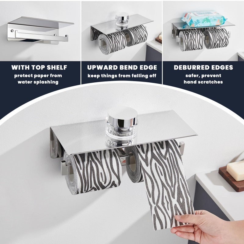 Suyar Toilet Paper Holder with Shelf  Suyar 304 Stainless Steel Bathroom Double Paper Roll Toilet Tissue Holder with Phone Shelf Wall Mounted  Polished Chrome - Image 5