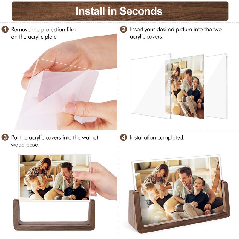 Mixoo 4x6 Picture Frame 2 Pack - Rustic Wooden Picture Frames with Walnut Wood Base and High Definition Break Free Acrylic Photo Covers for Tabletop or Desktop Display (Horizontal + Vertical) - Image 5