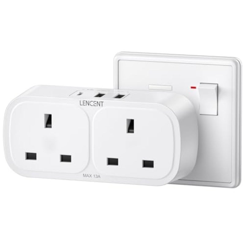 محول توصيل مزدوج مع 3 منافذ USB 1 منفذ USB-C مقبس توسيع ثنائي الاتجاه محول مقبس مقبس من نوع SA مخرج متعدد للمنافذ للاستعمال في المطبخ والمنزل والمكتب والمدرسة 13 أمبير 3250 واط - Image 1