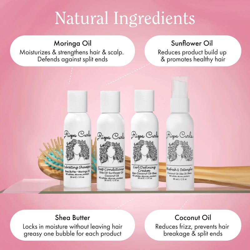 Rizos Curls 4-Step Travel Kit for Curly Hair: Curl Defining Cream, Shampoo, Conditioner, Refresh & Detangle (2 fl oz each) - Image 3