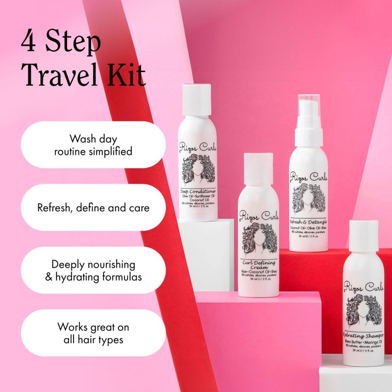 Rizos Curls 4-Step Travel Kit for Curly Hair: Curl Defining Cream, Shampoo, Conditioner, Refresh & Detangle (2 fl oz each) - Image 5