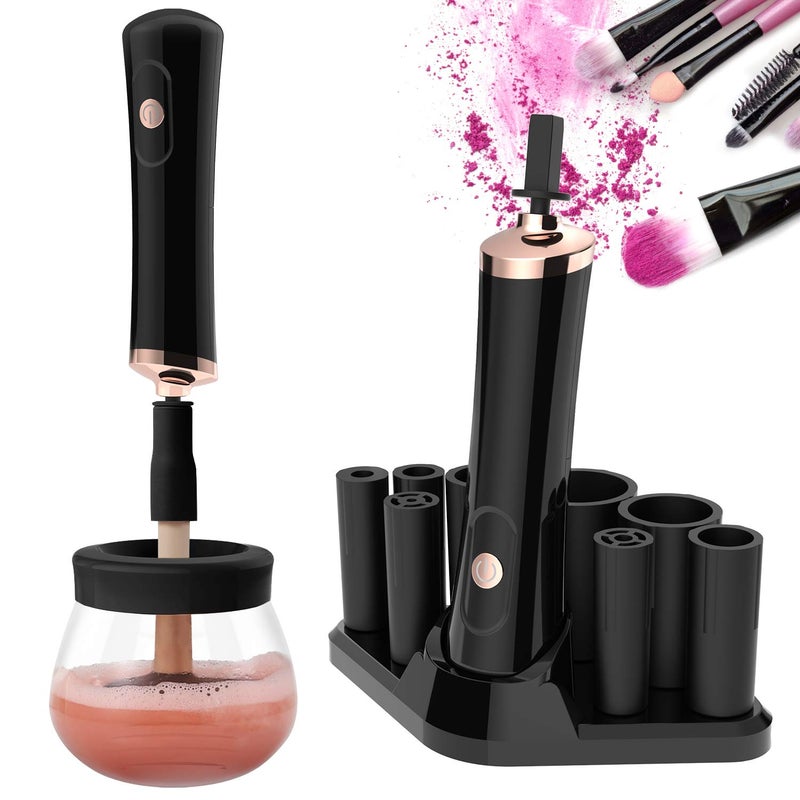 Senbowe Upgraded Makeup Brush Cleaner and Dryer Machine, Electric Cosmetic Automatic Brush Spinner with 8 Size Rubber Collars, Wash and Dry in Seconds, Deep Cosmetic Brush Spinner for All Size Brushes - Image 1