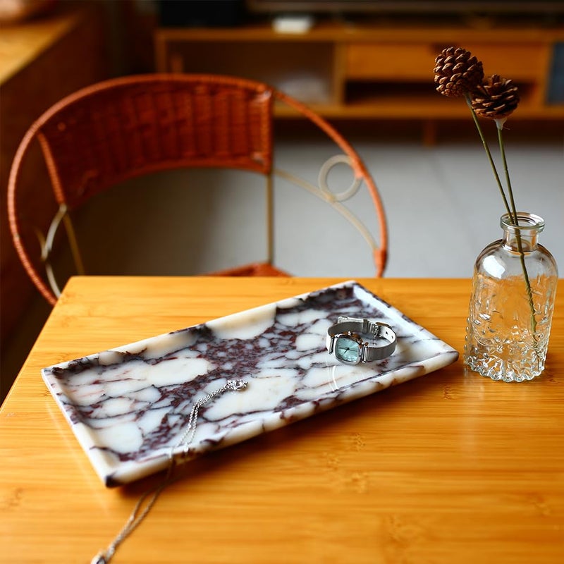 DUANYAN Natural Marble Tray, Coffee Table, Food, Fruit, Paper Cup, Cake Display, Coffee bar, Family Gatherings, Seasonal Holiday Decoration Tray(Viola-rectangle-11 x5 x0.7) - Image 4