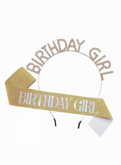 Fazza Birthday Queen Straps and Rhinestone Headband Set, Girls Birthday Crown, Gold Glitter Birthday Headband, Women Birthday Party Supplies Gift  - Image 1