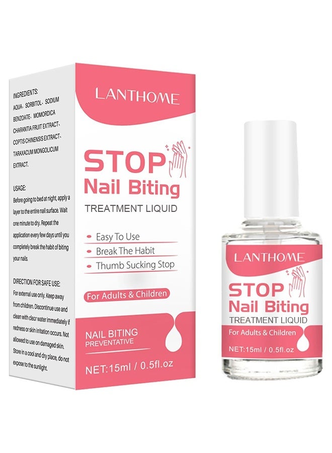 لانثوم Stop Nail Biting, Anti Nail Biting Polish, Clear Varnish to Discourage Nail Biting and Thumb Sucking for Kids and Adults, Plant Extracts (15ml) - Image 1