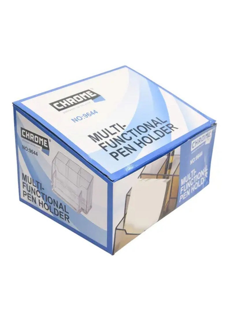 chrome 5 Compartments Multi-Functional Pen Holder (Transparent) - Image 2