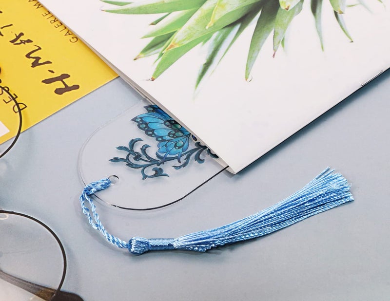 PENTA ANGEL Blank Clear Acrylic Bookmakrs Penta Angel 20Pcs Plastic Craft Transparent Acrylic Bookmakrs with 20Pcs Small Bookmakrs Tassels for DIY Projects and Graduation Gift Tag (Semicircle) - Image 4