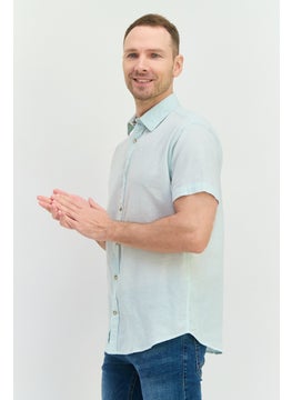 Jack Jones Men Regular Fit Solid Short Sleeves Casual Shirt, Soothing Sea  - Image 4