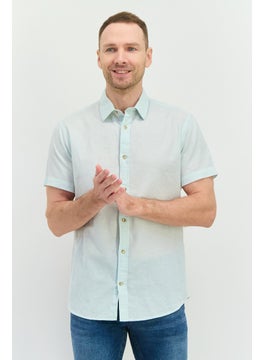 Jack Jones Men Regular Fit Solid Short Sleeves Casual Shirt, Soothing Sea  - Image 1