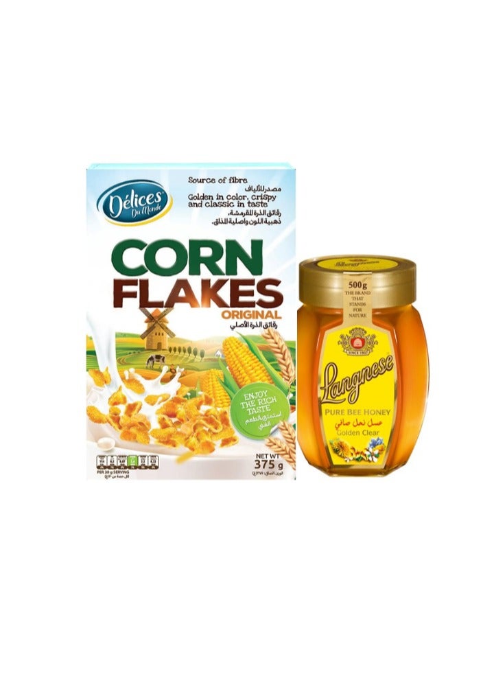 Delice Bundle of Delices Corn Flakes Original, 375g & Pure Bee Honey, 500g - Image 1