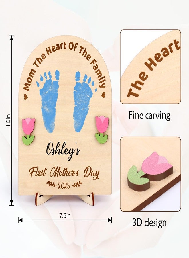 KOYILTD Cute Footprint DIY Wooden Sign Wooden Footprint Kit Footprint Art Craft Keepsake My First Holiday Milestone Sign Announcement Prop Mom and Dad Gifts Mom Gifts (Mother's Day) - Image 3