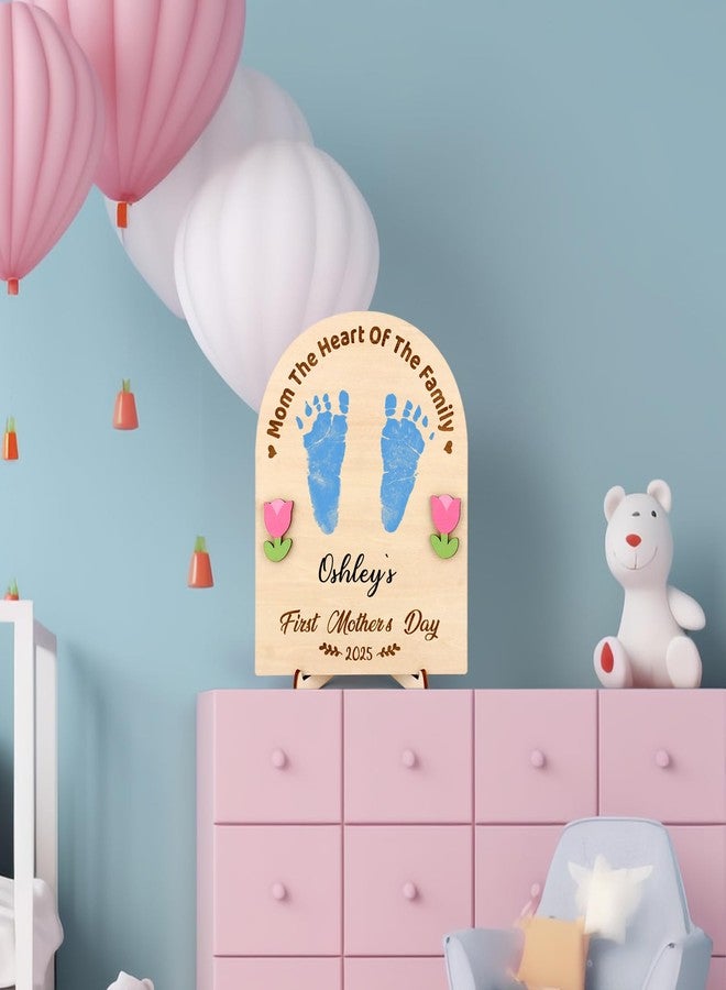 KOYILTD Cute Footprint DIY Wooden Sign Wooden Footprint Kit Footprint Art Craft Keepsake My First Holiday Milestone Sign Announcement Prop Mom and Dad Gifts Mom Gifts (Mother's Day) - Image 2
