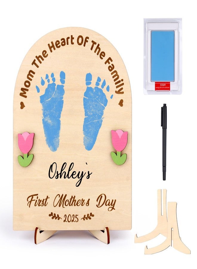 KOYILTD Cute Footprint DIY Wooden Sign Wooden Footprint Kit Footprint Art Craft Keepsake My First Holiday Milestone Sign Announcement Prop Mom and Dad Gifts Mom Gifts (Mother's Day) - Image 1