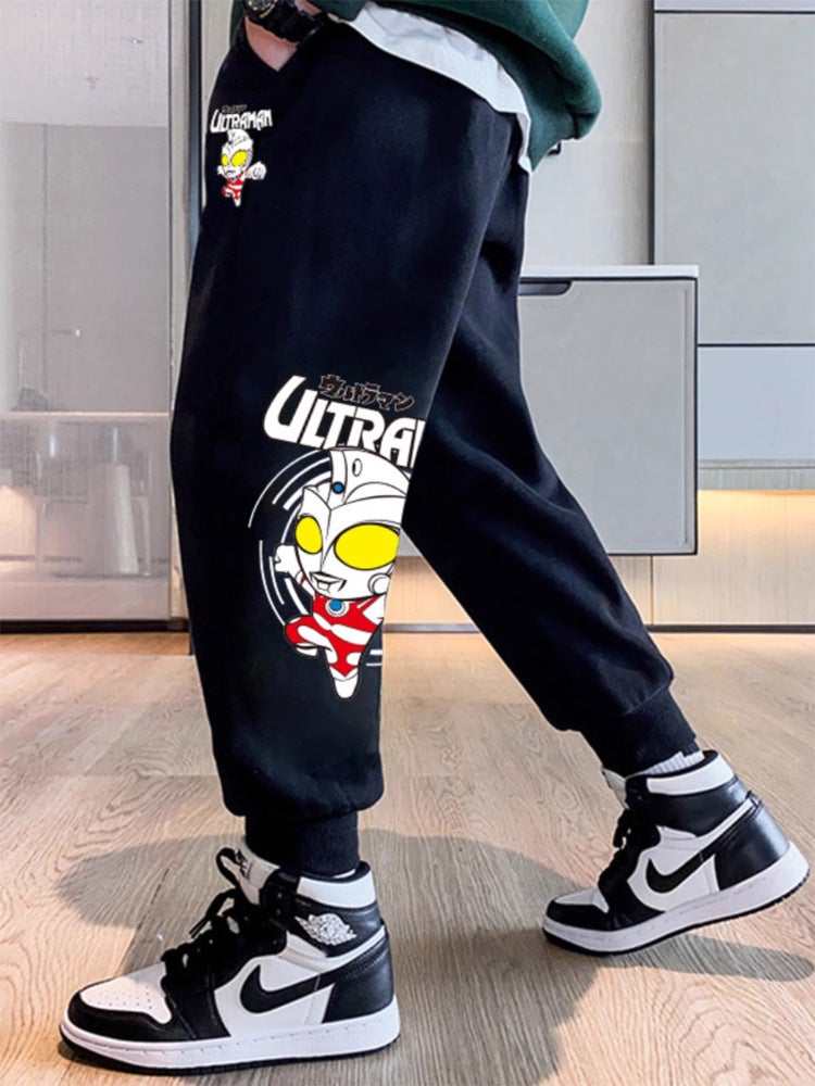 Boys' Jogger Pants, Spring and Autumn Children's Clothing, Cuffed Pants, Children's Fashionable Cartoon Fleece-Lined Long Pants, Trendy Wear - Image 3
