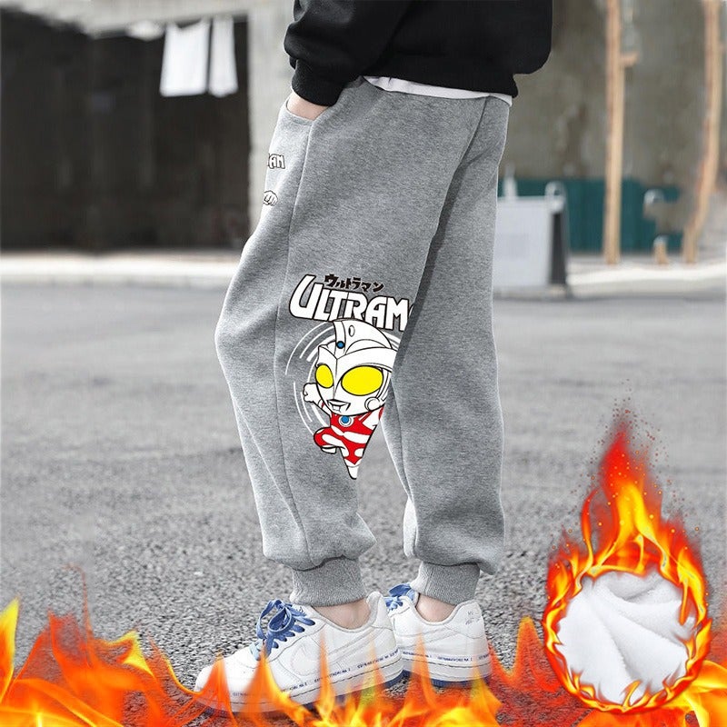 Boys' Jogger Pants, Spring and Autumn Children's Clothing, Cuffed Pants, Children's Fashionable Cartoon Fleece-Lined Long Pants, Trendy Wear - Image 1