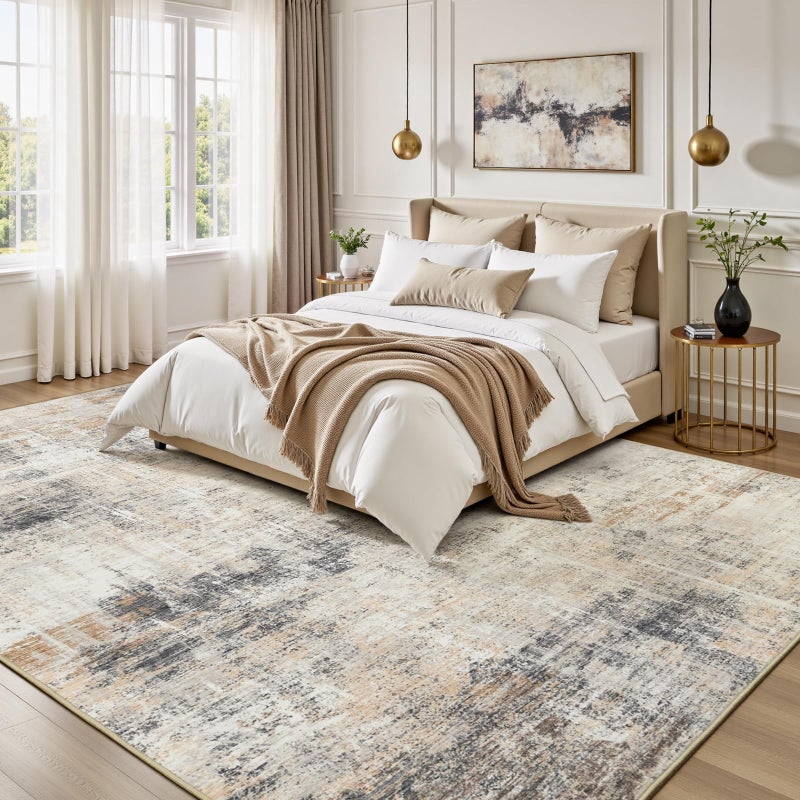 Lofus 8x10 Area Rug for Living Room, Gold Abstract Large Rugs with Non-Slip Backing, Neutral Modern Washable Carpet for Bedroom Dining Room Home Office Nursery Indoor - Image 2