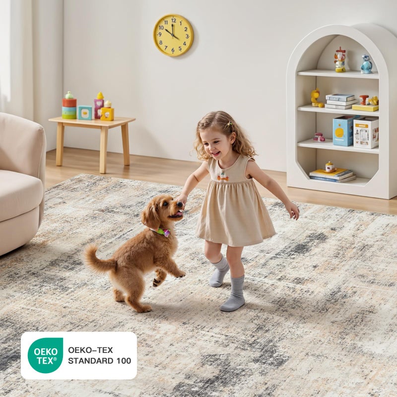 Lofus 8x10 Area Rug for Living Room, Gold Abstract Large Rugs with Non-Slip Backing, Neutral Modern Washable Carpet for Bedroom Dining Room Home Office Nursery Indoor - Image 5