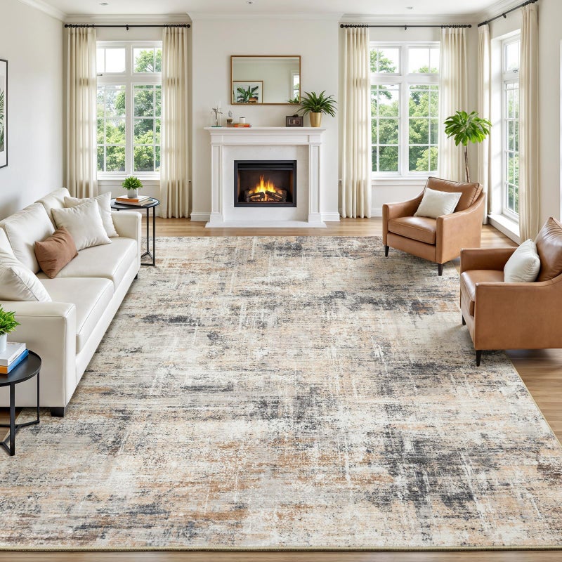 Lofus 8x10 Area Rug for Living Room, Gold Abstract Large Rugs with Non-Slip Backing, Neutral Modern Washable Carpet for Bedroom Dining Room Home Office Nursery Indoor - Image 1
