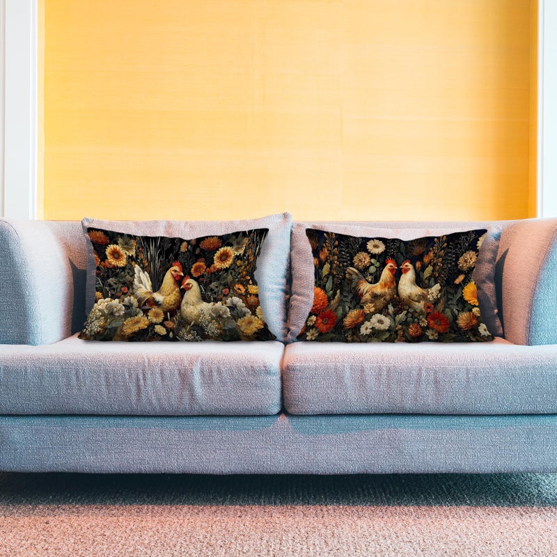 Exqcom Vintage Moody Floral Chicken Pillow Covers 12x20 Set of 2, Chicken Lover Mom Lady Gifts, Dark Cottagecore Wildflower Rooster Decorative Lumbar Pillow Covers for Home Bedroom Living Room - Image 3