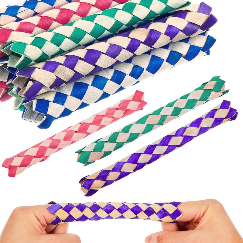 Syhood 12 Pcs Chinese Finger Traps Bamboo Finger Traps for Kids and Adults Pet Bird Chew Bird Foraging Chopper Toy Fun Birthday Party Favors, Goodie Bag Stuffers Fillers in Assorted Colors - Image 1