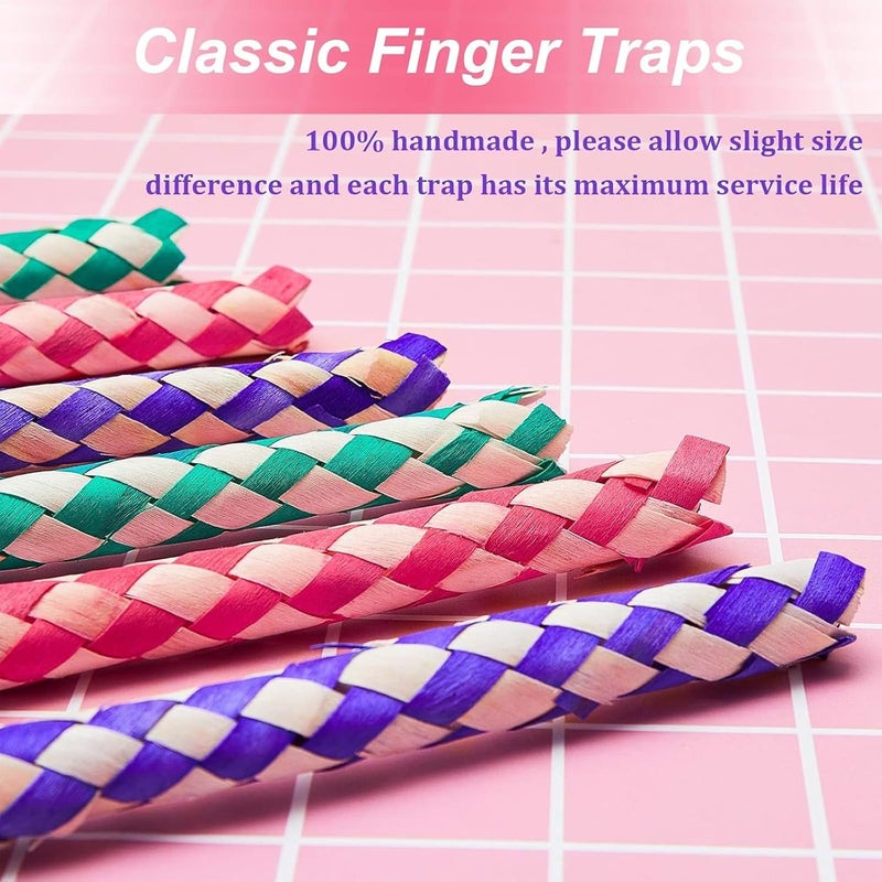 Syhood 12 Pcs Chinese Finger Traps Bamboo Finger Traps for Kids and Adults Pet Bird Chew Bird Foraging Chopper Toy Fun Birthday Party Favors, Goodie Bag Stuffers Fillers in Assorted Colors - Image 3