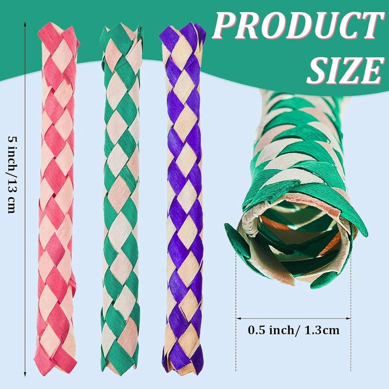Syhood 12 Pcs Chinese Finger Traps Bamboo Finger Traps for Kids and Adults Pet Bird Chew Bird Foraging Chopper Toy Fun Birthday Party Favors, Goodie Bag Stuffers Fillers in Assorted Colors - Image 2