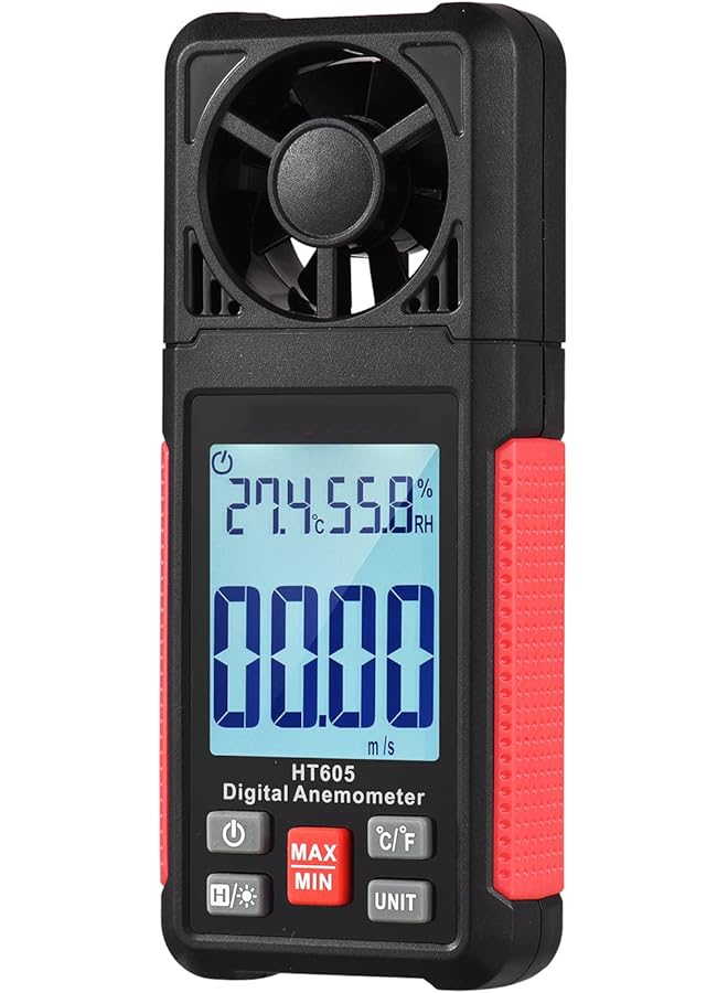 PROMASS Handheld Anemometer, Digital Wind Gauges Wind Speed Meter Measures Wind Speed, Temperature, Humidity with Large Backlit LCD Display, MAX/MIN, Data Hold for Shooting Windsurfing Fishing Hunting HT605 - Image 1