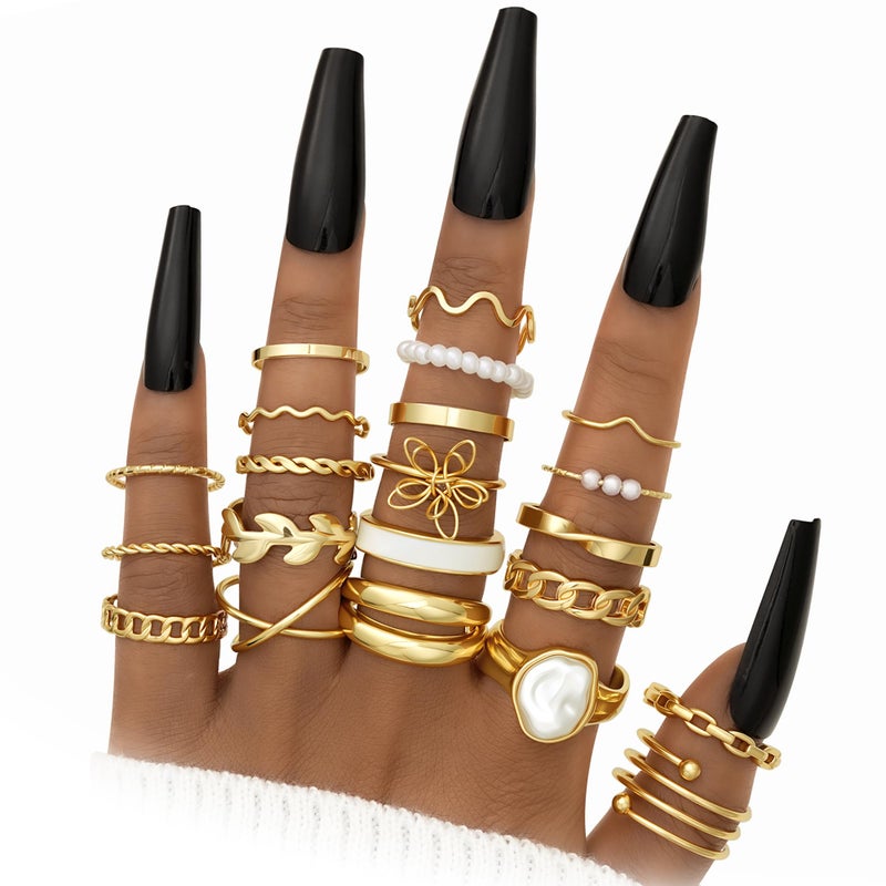 YEEZII 21 Pcs Gold Knuckle Rings Set for Women, Cute Stackable Finger Midi Rings, Dainty Gold Chunky Stacking Womens ring pack - Image 1