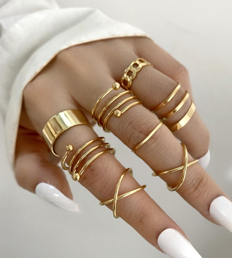 YEEZII 21 Pcs Gold Knuckle Rings Set for Women, Cute Stackable Finger Midi Rings, Dainty Gold Chunky Stacking Womens ring pack - Image 3