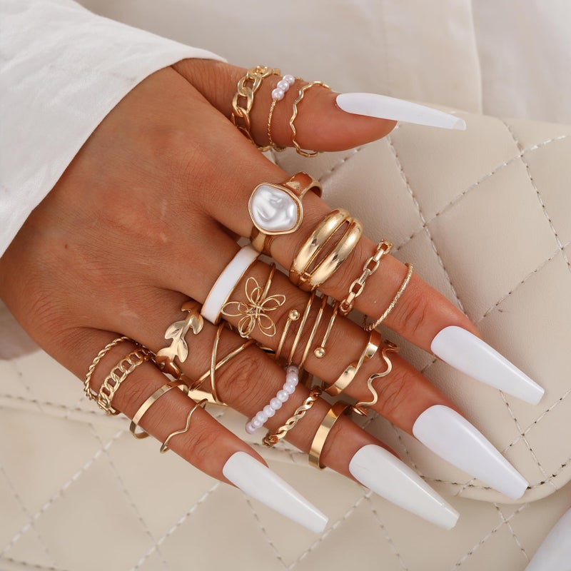 YEEZII 21 Pcs Gold Knuckle Rings Set for Women, Cute Stackable Finger Midi Rings, Dainty Gold Chunky Stacking Womens ring pack - Image 5