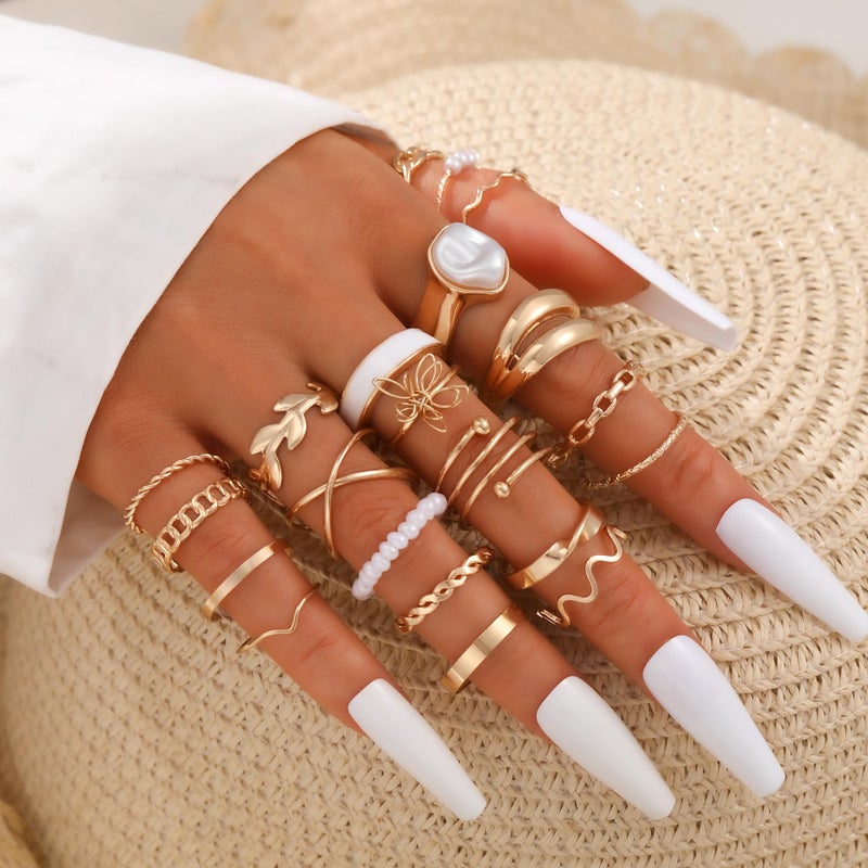 YEEZII 21 Pcs Gold Knuckle Rings Set for Women, Cute Stackable Finger Midi Rings, Dainty Gold Chunky Stacking Womens ring pack - Image 4
