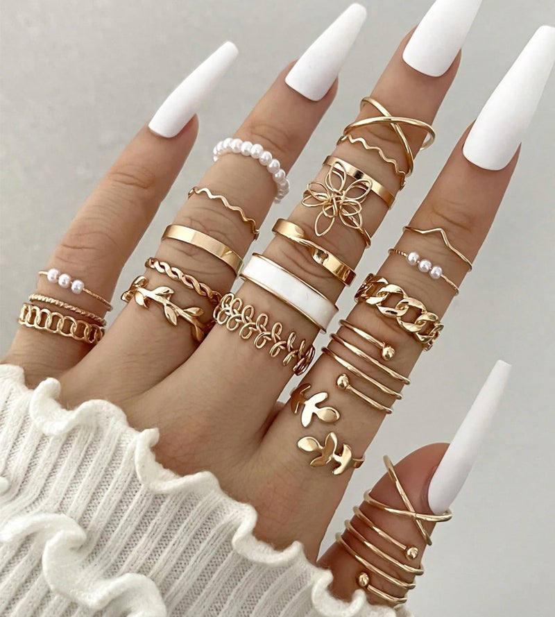 YEEZII 21 Pcs Gold Knuckle Rings Set for Women, Cute Stackable Finger Midi Rings, Dainty Gold Chunky Stacking Womens ring pack - Image 2